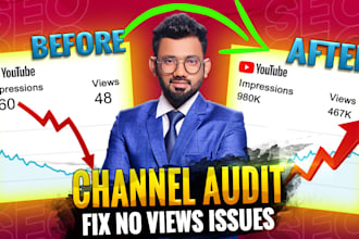 audit and fix youtube channel low growth issues, video SEO optimization manager