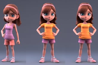 create cartoon character design sheet with different expression  and poses