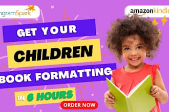 format children book for amazon kdp, lulu, ingramspark in 12 hours