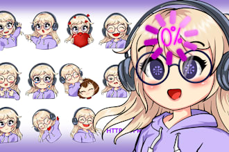 create custom cute anime emote, sub badges, sticker in 24 hours