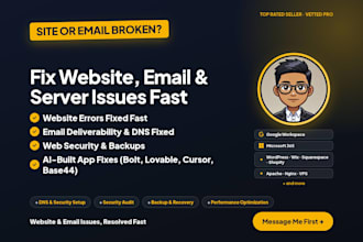 fix website and email issues, wordpress, wix, web server, and dns support
