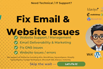 fix website and email issues, wordpress, wix, web server, and dns support