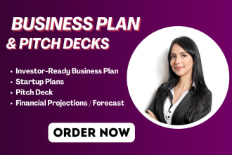 develop investor ready business plan, pitch deck, and financial plan