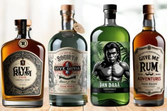 do label for gin, vodka, wine, whiskey, beer, rum, tequila, mead, champagne, box