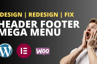 create and optimize  wordpress header footer mega menu with elementor