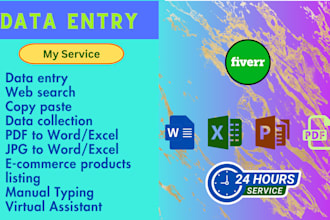 do data entry, copy paste, web research, product uploading, pdf conversion etc