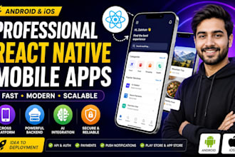 develop a professional react native mobile app for android and ios