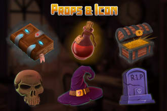 create 2d game art assets, objects, icons, props, tittle