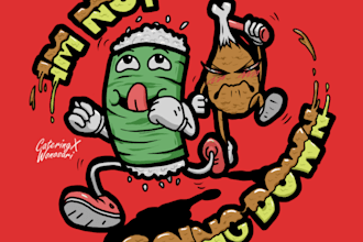 draw funny food cartoon character for album poster or sticker