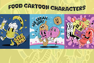 draw funny food cartoon character for album poster or sticker