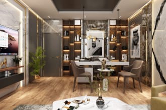 design office interior, workstation, corporate office space
