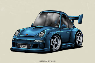 draw cartoon cars and automotive illustration art