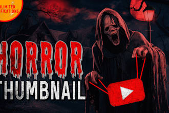 design scary horror clickbait youtube thumbnail in 1 hour