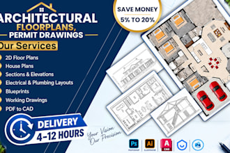draft architectural blueprints, home layout and exterior elevations