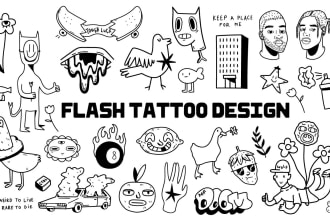 create tattoo flash design set in ignorant style