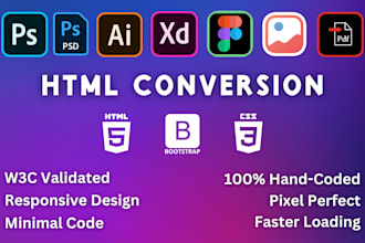 convert psd to html, pdf to html, ai to html, img to html, css3, bootstrap5