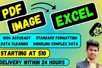 convert PDF and images to excel or data entry in 24 hours