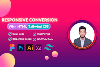 do figma to HTML, PSD, xd to HTML, CSS, scss, tailwind CSS, bootstrap responsive