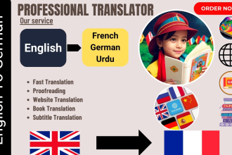 translate your ebook from english to french, german and urdu, website, book, app