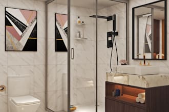 do bathroom design in modern and realistic 3d render