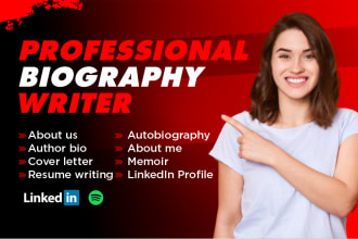 write a professional bio, author biography,about me linkedin profile or about us