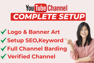 create and setup youtube channel with logo, art, intro,