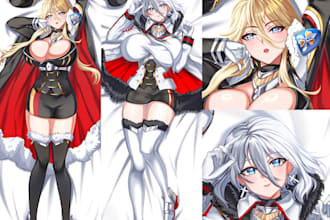 draw custom dakimakura anime of your vtuber, oc, waifu, husbando, sfw, nsfw