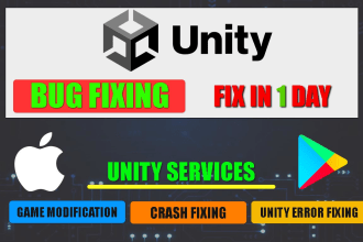 fix unity bugs, crashes, errors, ads or any build error in game