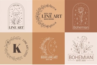 design botanical, baho, indie,line art logo branding kit