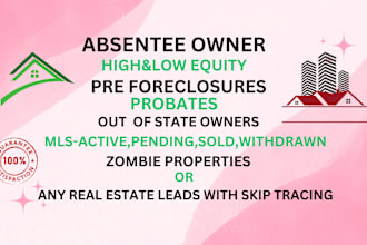do real estate absentee owner pre foreclosures probates leads with skip tracing