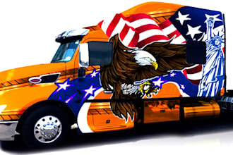 do creative vending machine, semi truck, box truck, gaming trailer wrap design