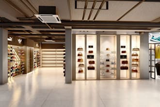 do interior design of shop, bathroom, bedroom and living room with 3d rendering