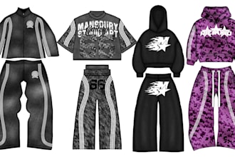 design a full y2k tracksuit for your streetwear clothing brand