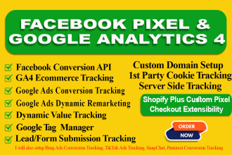fix or setup facebook conversion API, google analytics 4, ads tracking shopify