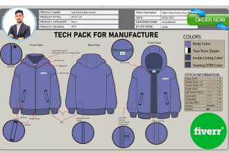 design clothing tech pack of fashion garments apparel color cad