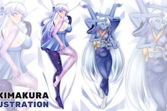 draw custom dakimakura body pillow for your oc, anime character, vtuber