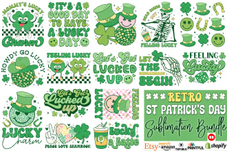 create retro sublimation, st patricks day, valentine, easter, png design bundle