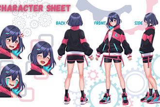 draw character sheet , gift, original character, anime style