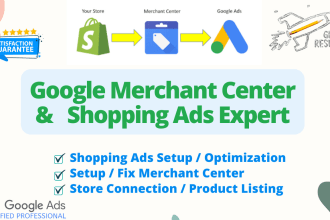 setup google shopping ads, shopify ads or fix merchant center gmc