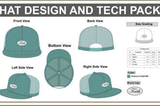 design custom hat and cap with tech pack with mockup