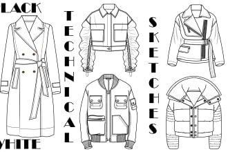 create fashion flat illustration, technical flat sketches