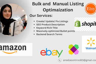 list your products on amazon, walmart, ebay, shopify, esty, and wayfarer