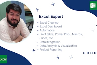 create excel dashboard, data cleanup, automation, analysis and visualization