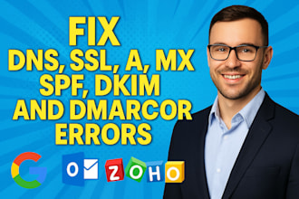 fix dns, ssl, a, mx, spf, dkim and dmarc errors