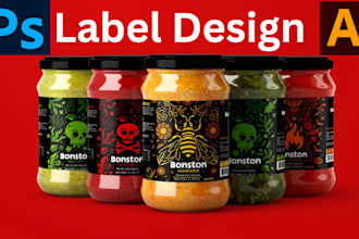 design jar label, tin label, sauce label, sauce packaging and honey label design