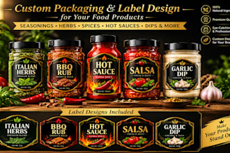 design seasoning, spice, herb, rub, hot sauce, salsa, dip and pepper jar labels