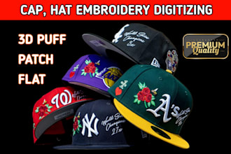 digitize, logo, image for cap embroidery, 3d puff hat embroidery digitizing
