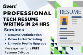 write, review and edit your tech resume, cv, cover letter, linkedin in 24 hrs