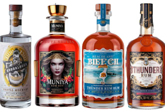 do label for gin, beer, whisky, vodka, tequila, rum, wine, cocktail, brandy, art