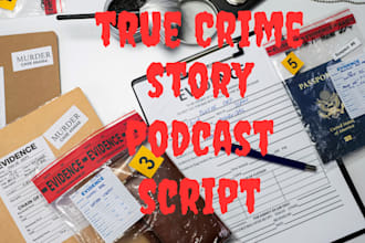 research and write true crime script, true crime podcast, youtube crime script
